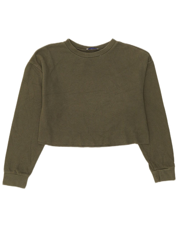 Zara Damen Crop Bluse Top UK 14 Mittelgrüne Baumwolle