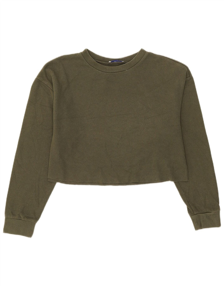 Zara Damen Crop Bluse Top UK 14 Mittelgrüne Baumwolle