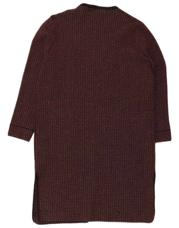Zara Damen Longline Open Cardigan Pullover UK 14 Mittelrot Geometrisch