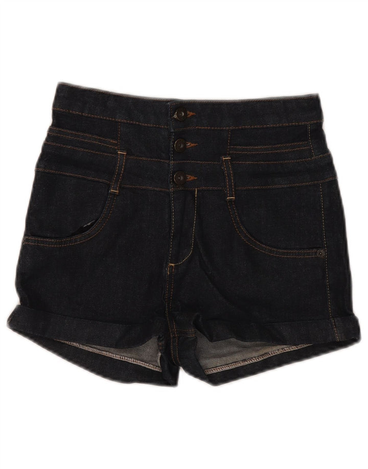 MOTO Damen-Jeansshorts mit hoher Taille, UK 10, Größe S, W28, Marineblau, Baumwolle