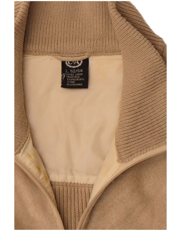 C&A Herren-Strickjacke aus Wildleder, EU 52/54, groß, beige, Polyacryl