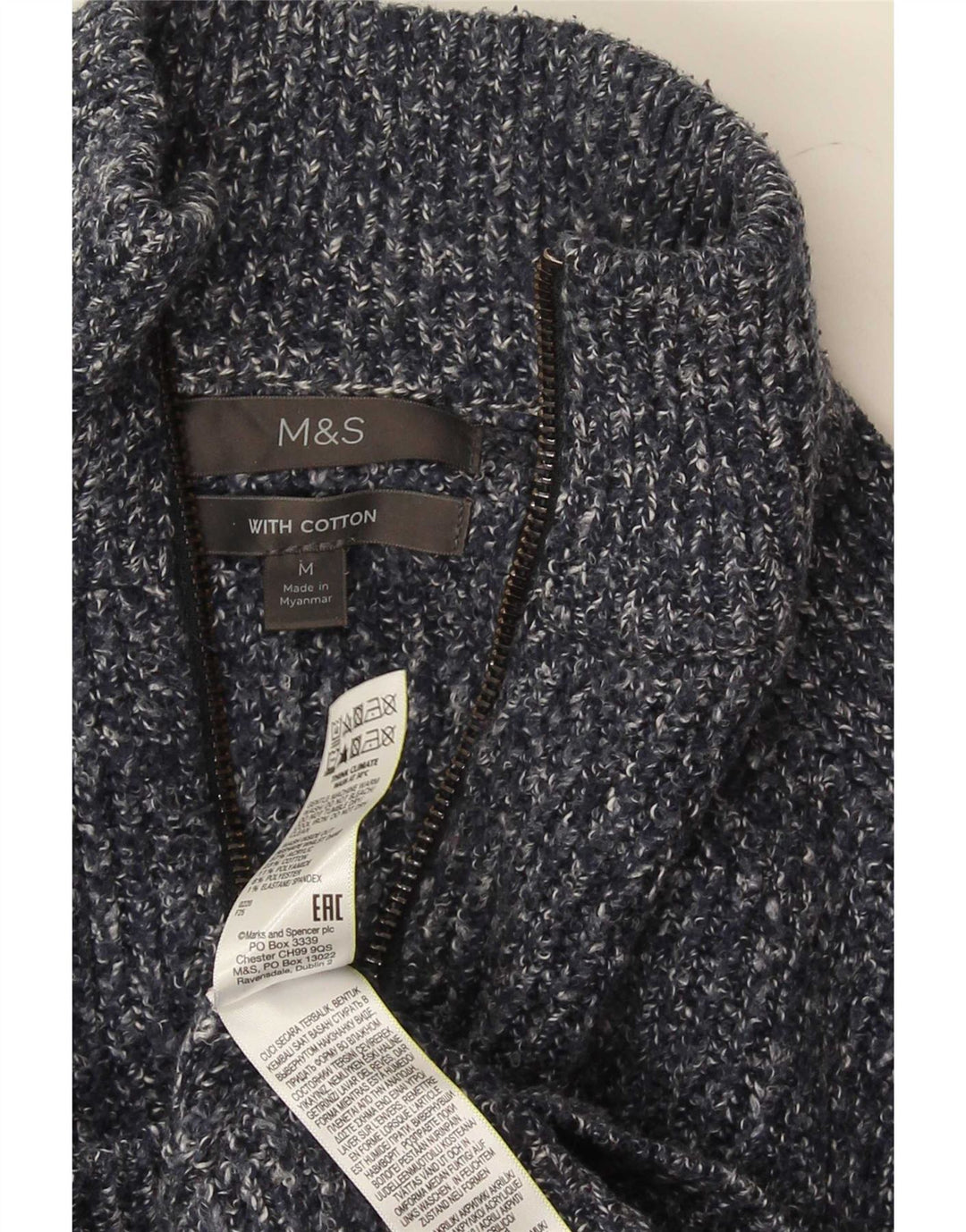 Marks & Spencer Herren-Pullover mit Reißverschluss am Hals, Mittelblau geflecktes Acryl