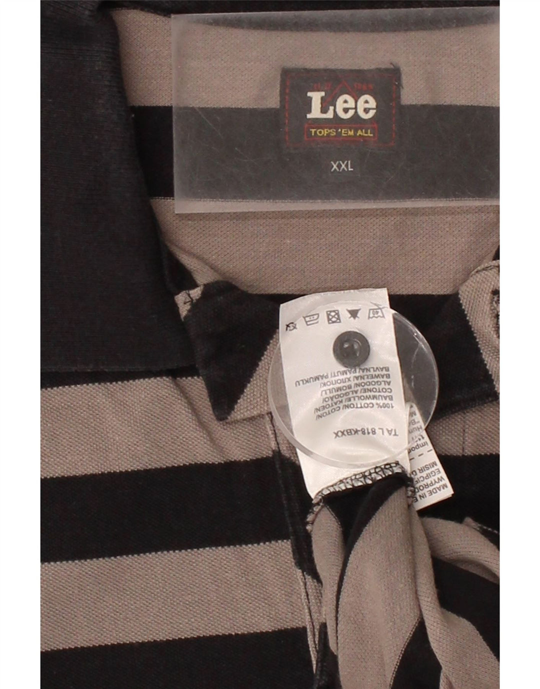 LEE Mens Polo Shirt 2XL Black Striped Cotton Vintage Lee and Second-Hand Lee from Messina Hembry 