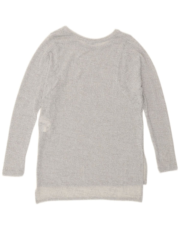 Zara Damen Longline Top Langarm UK 10 Small Grau geflecktes Polyester