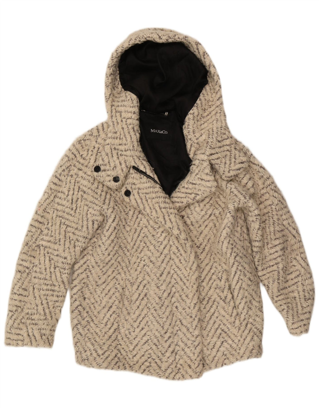Max & Co. Damen-Übergroßer Mantel mit Kapuze, UK 6, XS, gebrochenes Weiß, Chevron