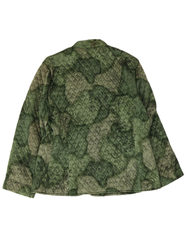 Vintage Damen 3-Knopf-Steppblazer Jacke UK 16 Großes grünes Blumenmuster