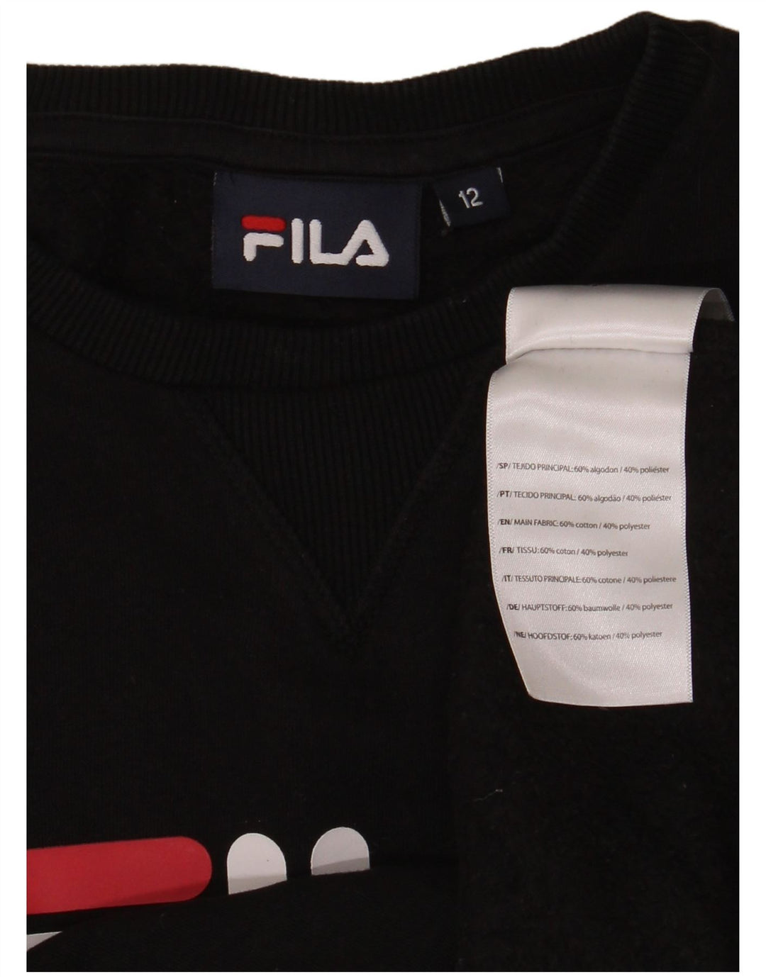 Fila Jungen-Sweatshirt mit Grafik, 11–12 Jahre, schwarze Baumwolle