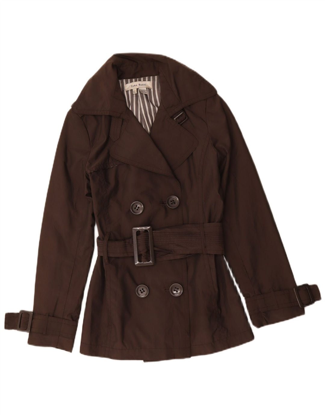 Zara Damen Zweireihiger Trenchcoat UK 10 Small Braunes Nylon