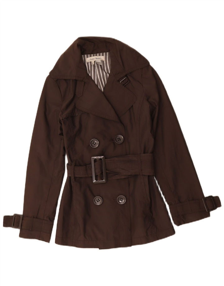 Zara Damen Zweireihiger Trenchcoat UK 10 Small Braunes Nylon