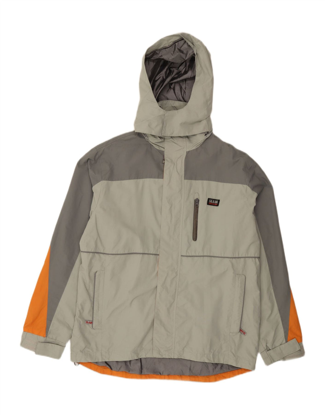Slam Herren-Regenjacke mit Kapuze, UK 40, Größe L, Grau, Colourblock-Polyamid