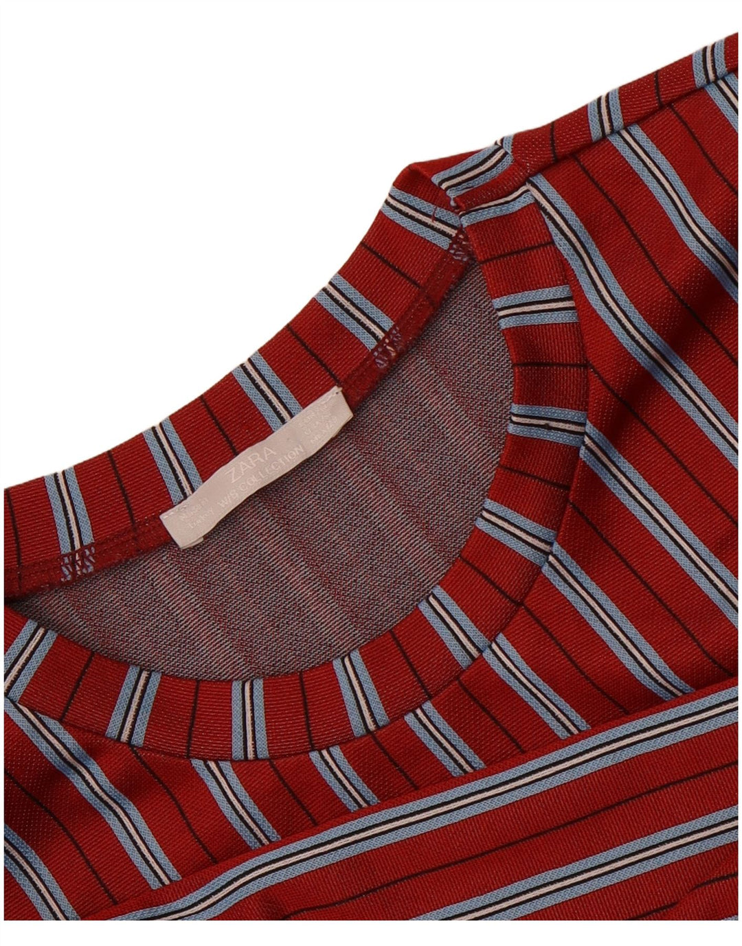 Zara Damen Crop Top Langarm UK 14 Mittelrot gestreift