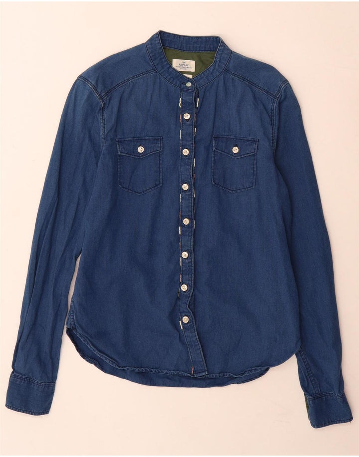 Replay Damen-Hemd UK 10 Small aus blauer Baumwolle