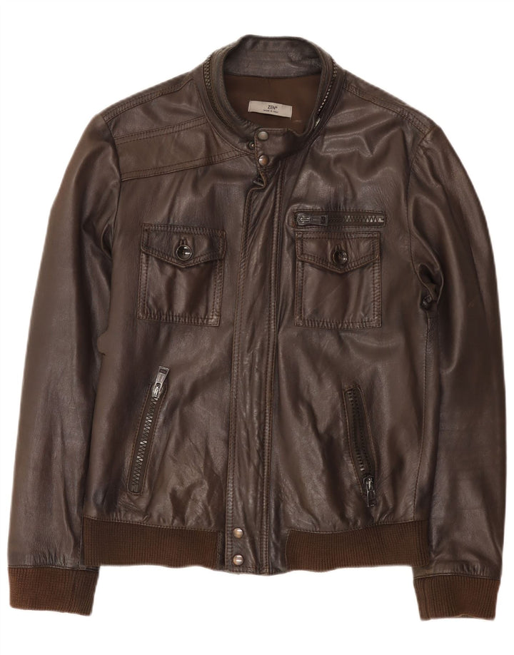 Zen Herren Bomber-Lederjacke, Größe 50, mittelbraunes Leder