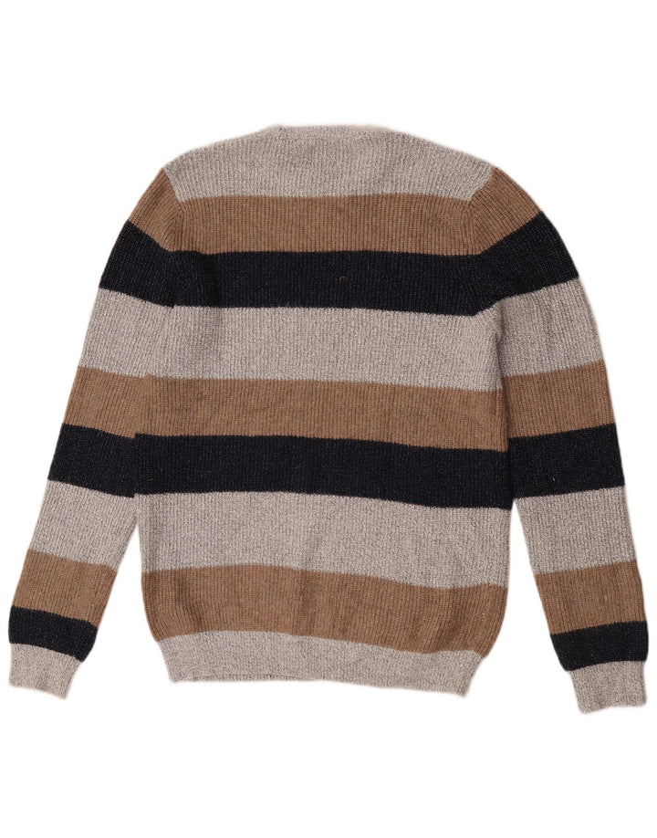 Marks & Spencer Herren-Pullover mit Rundhalsausschnitt, mittelgrau gestreift, Polyamid