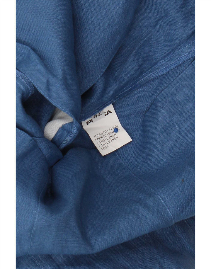 Preca Damen Kurzarm-Cardigan-Oberteil IT 42 Mittelblaues Leinen