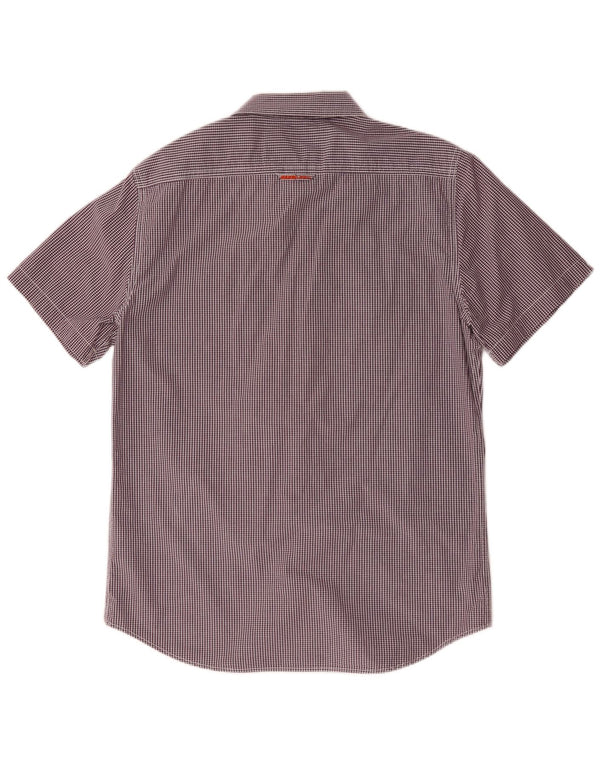 Superdry Herren Kurzarmhemd 2XL Lila Gingham Baumwolle
