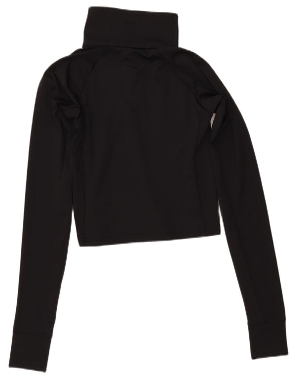 COLUMBIA Damen Crop Button Neck Pullover Trainingsanzug Top UK 12 Medium Schwarz