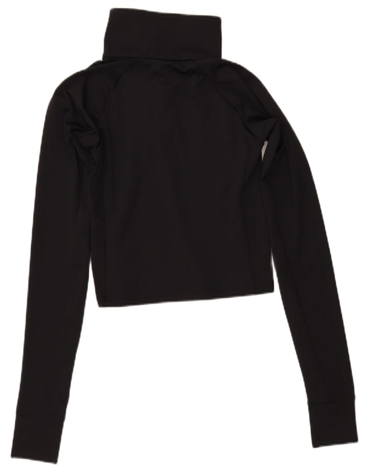 COLUMBIA Damen Crop Button Neck Pullover Trainingsanzug Top UK 12 Medium Schwarz