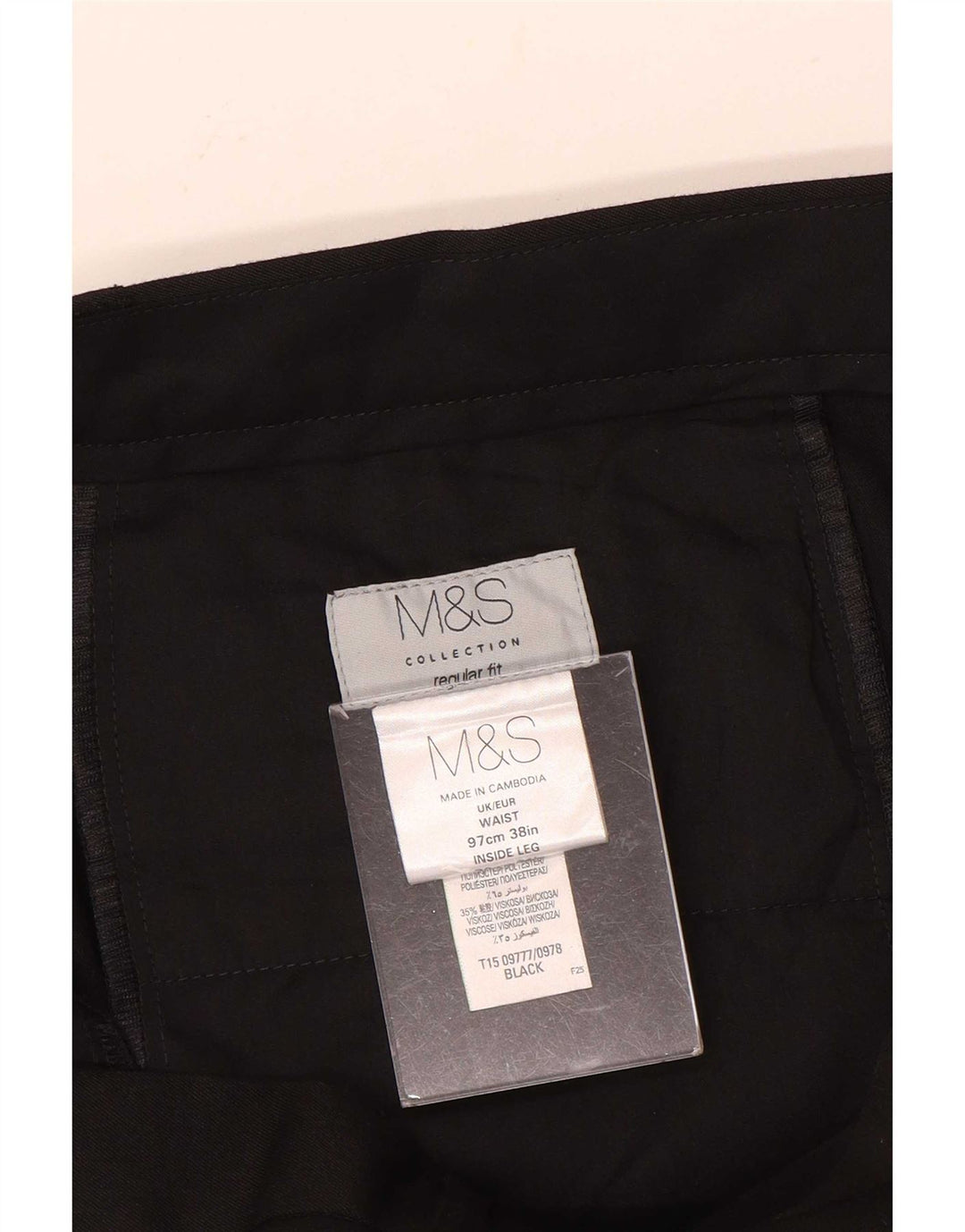Marks & Spencer Herren-Chinohose mit normaler Passform, W38 L31, schwarzes Polyester