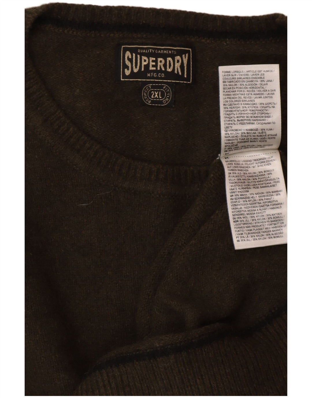 SUPERDRY Damen-Pullover mit Rundhalsausschnitt, UK 20 2XL, grüne Wolle