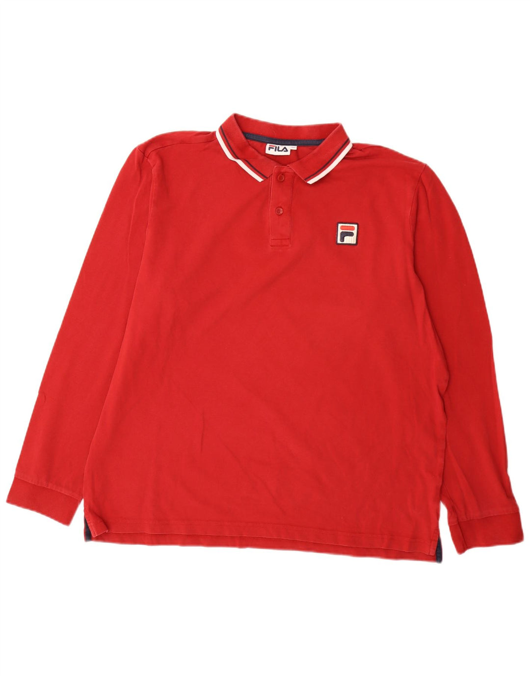 Fila Herren Langarm-Poloshirt 2XL Rot gestreift