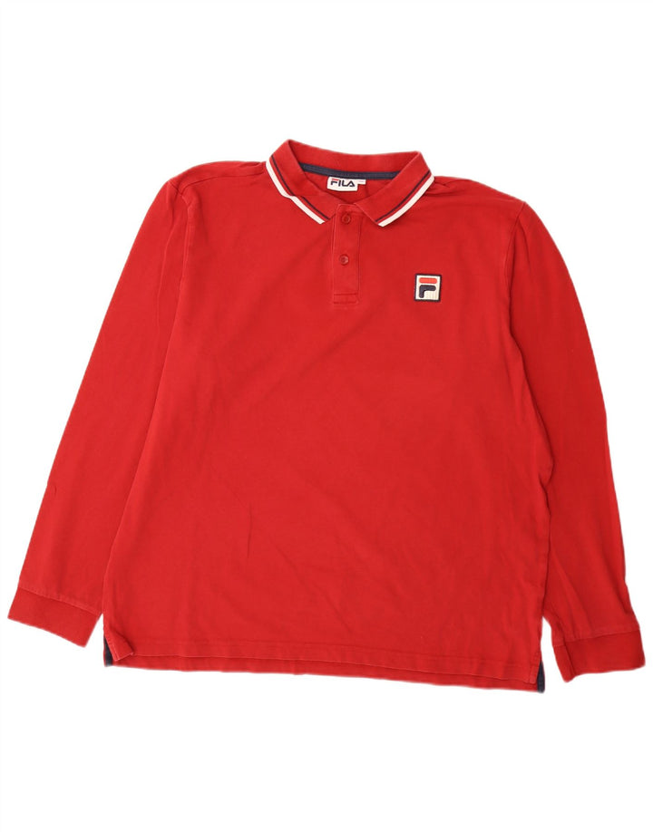 Fila Herren Langarm-Poloshirt 2XL Rot gestreift