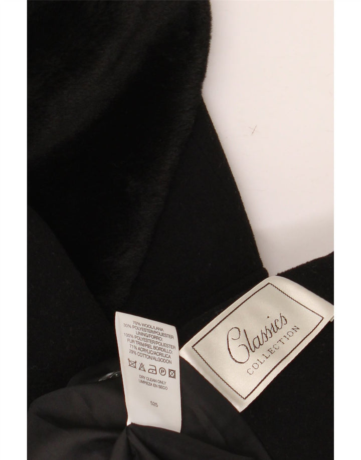 St. Bernard Zweireihiger Damenmantel UK 14 Große schwarze Wolle