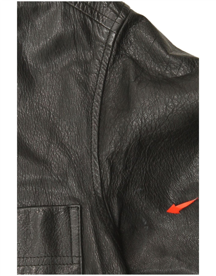 Vintage Damen Crop Oversized Lederjacke UK 10 Kleines schwarzes Leder