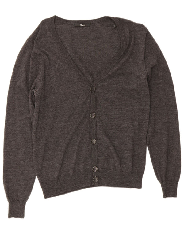 Z ZEGNA Damen-Cardigan-Pullover US 6 Mittelgraue Wolle