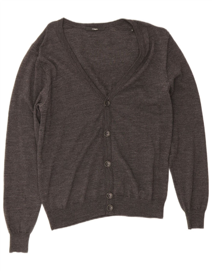 Z ZEGNA Damen-Cardigan-Pullover US 6 Mittelgraue Wolle