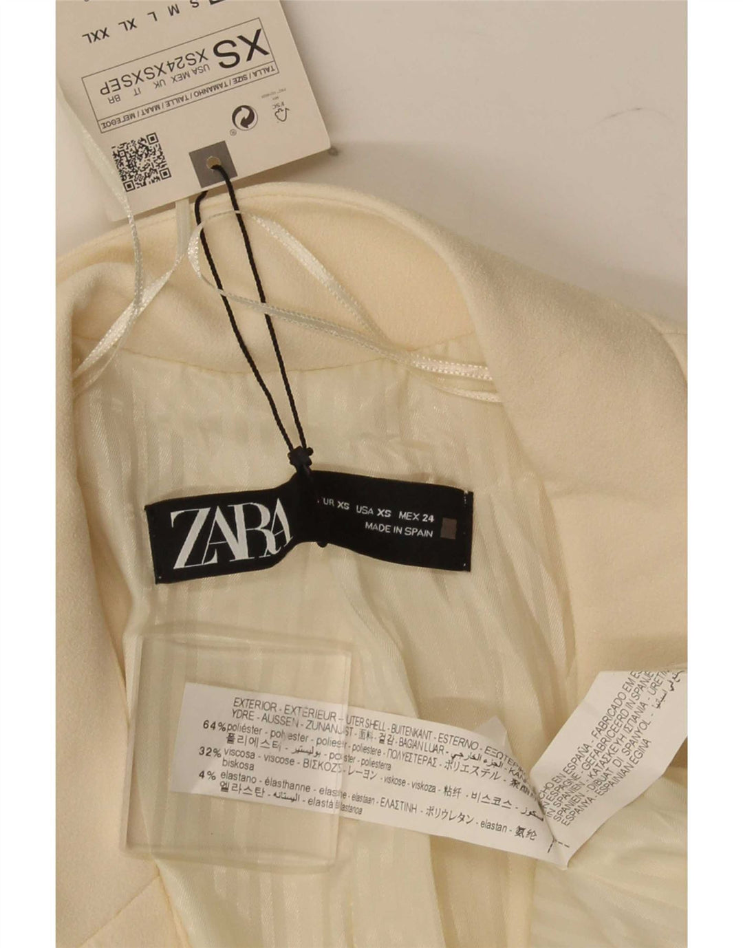 Zara Damen Mantel UK 6 XS Weiß Polyester