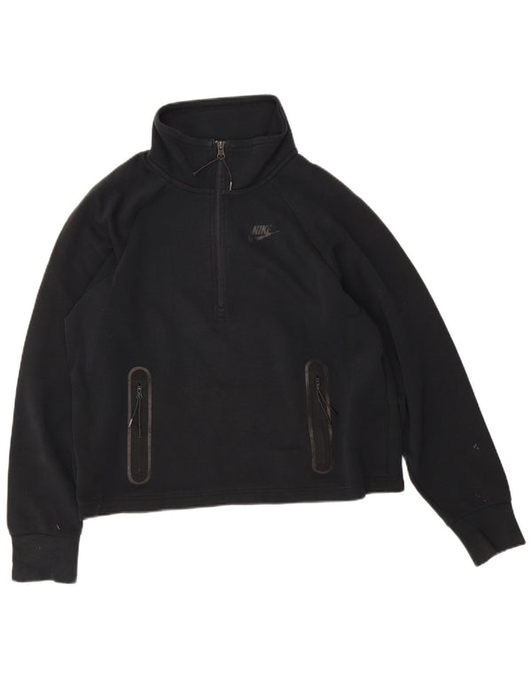 Nike Damen-Sweatshirt mit übergroßem Crop-Ausschnitt und Reißverschluss, Gr. 10, Größe S, Schwarz