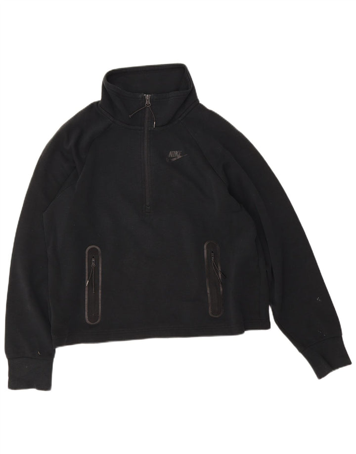 Nike Damen-Sweatshirt mit übergroßem Crop-Ausschnitt und Reißverschluss, Gr. 10, Größe S, Schwarz