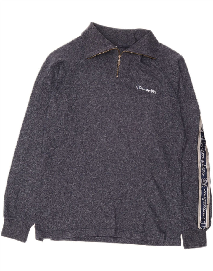 Champion Herren-Oberteil mit Reißverschluss und Grafik, langärmlig, groß, Marineblau meliert