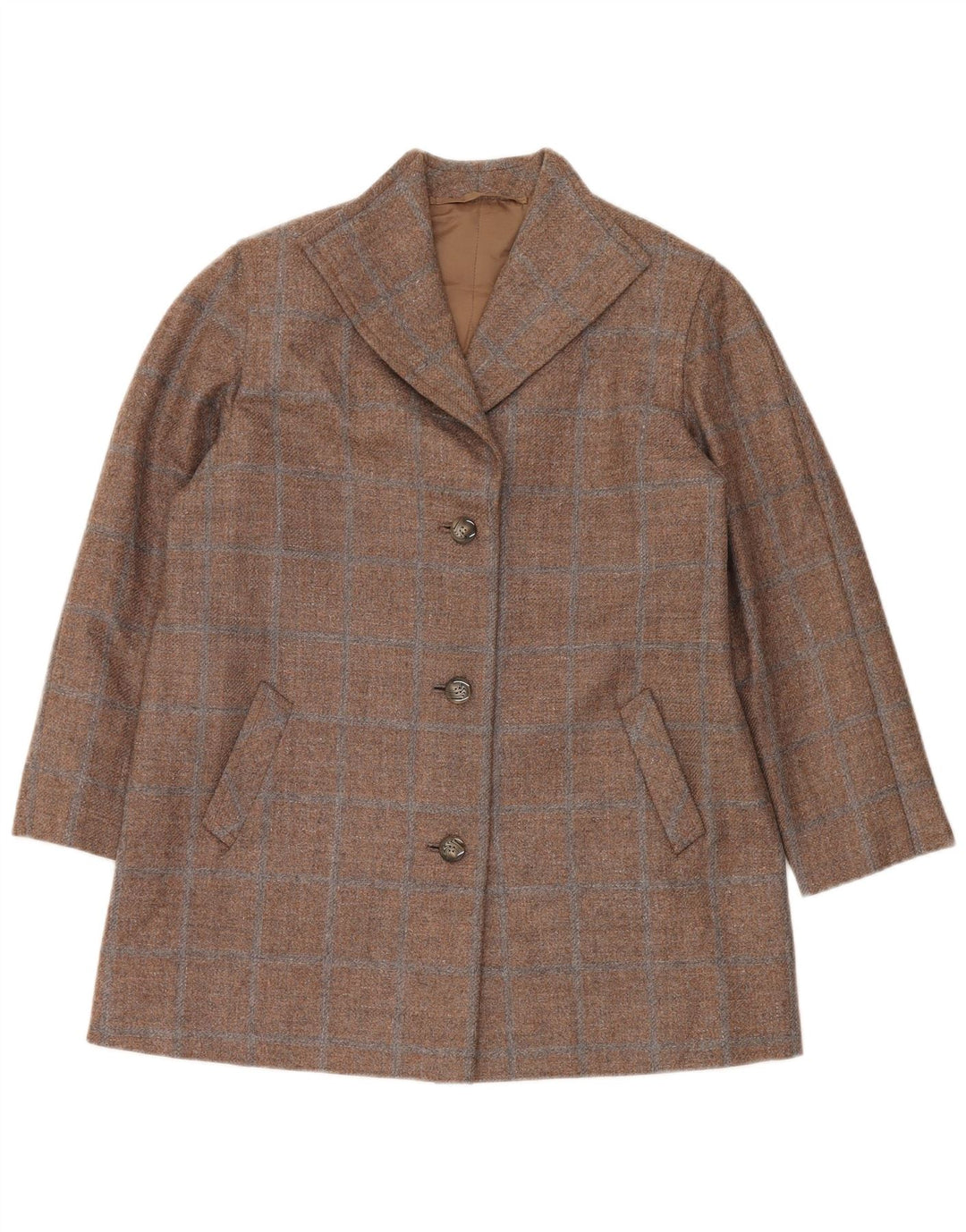 Vintage Damen 3-Knopf-Blazerjacke UK 14 Großer brauner Karo