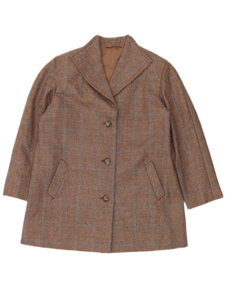 Vintage Damen 3-Knopf-Blazerjacke UK 14 Großer brauner Karo