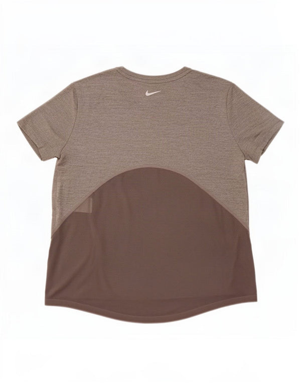 Nike Damen Dri Fit T-Shirt Top UK 14 Mittelgraues Colourblock-Polyester