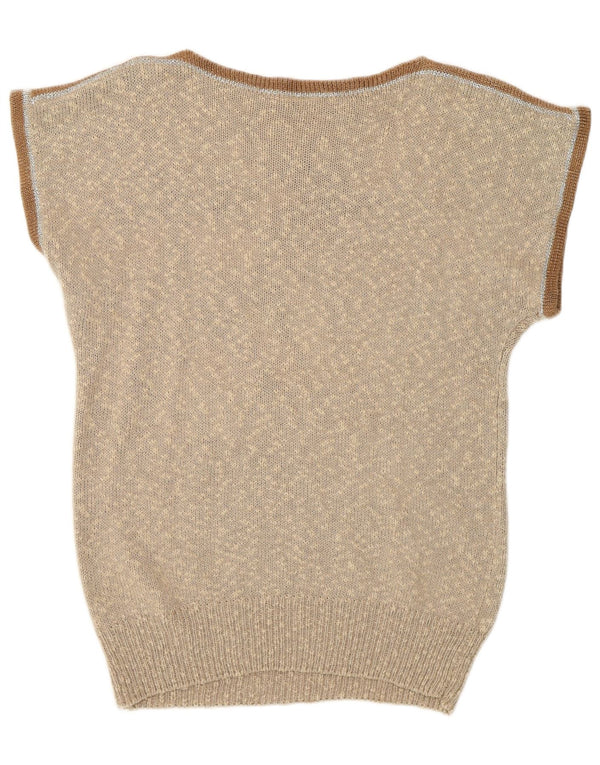 Vintage Damen Weste Tank Top EU 38/40 Medium Beige Fair Isle Butterfly