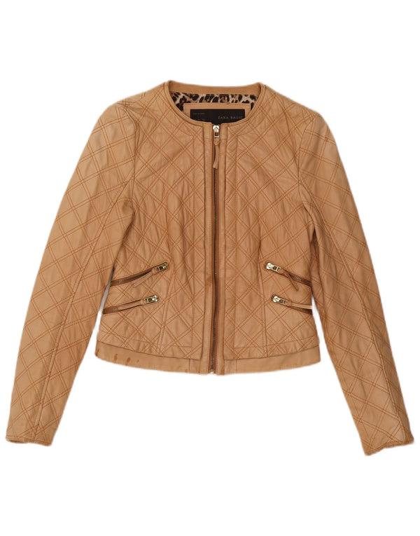 Zara Damen Crop Kunstleder Steppjacke UK 8 Small Beige Polyester
