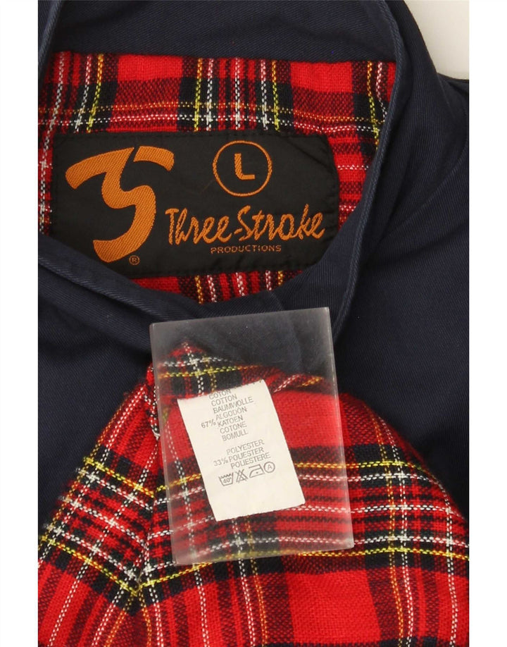 Three Stroke Herren Bomberjacke UK 40 Große marineblaue Baumwolle