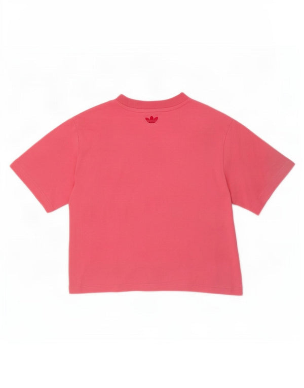 Adidas Damen Crop Graphic T-Shirt Top UK 10 Small Rosa Baumwolle
