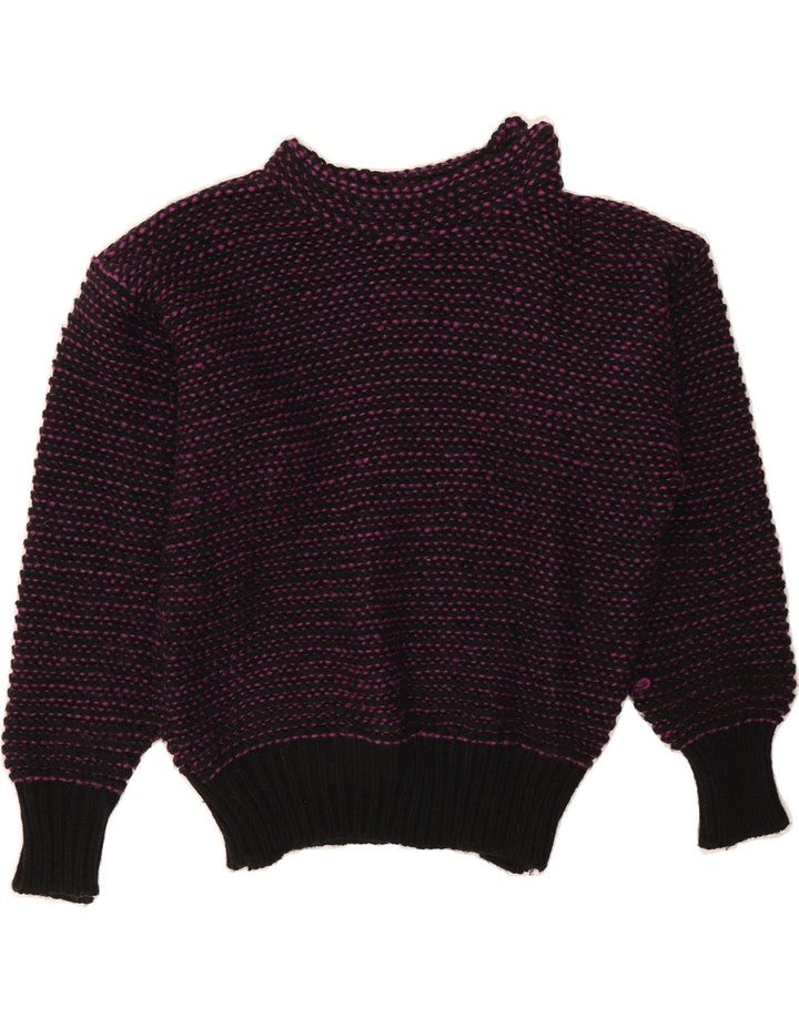 VINTAGE Womens Turtle Neck Jumper Sweater UK 14 Medium Purple Striped Vintage Vintage and Second-Hand Vintage from Messina Hembry 