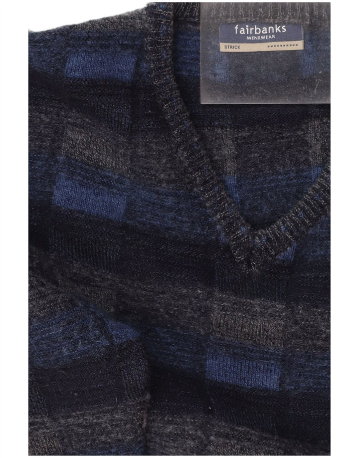 FAIRBANKS Herren-Pullover mit V-Ausschnitt IT 56 XL Marineblau karierte Schurwolle