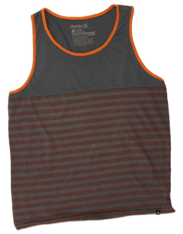 Hurley Mens Premium Fit Vest Top Large Grey Striped Cotton
