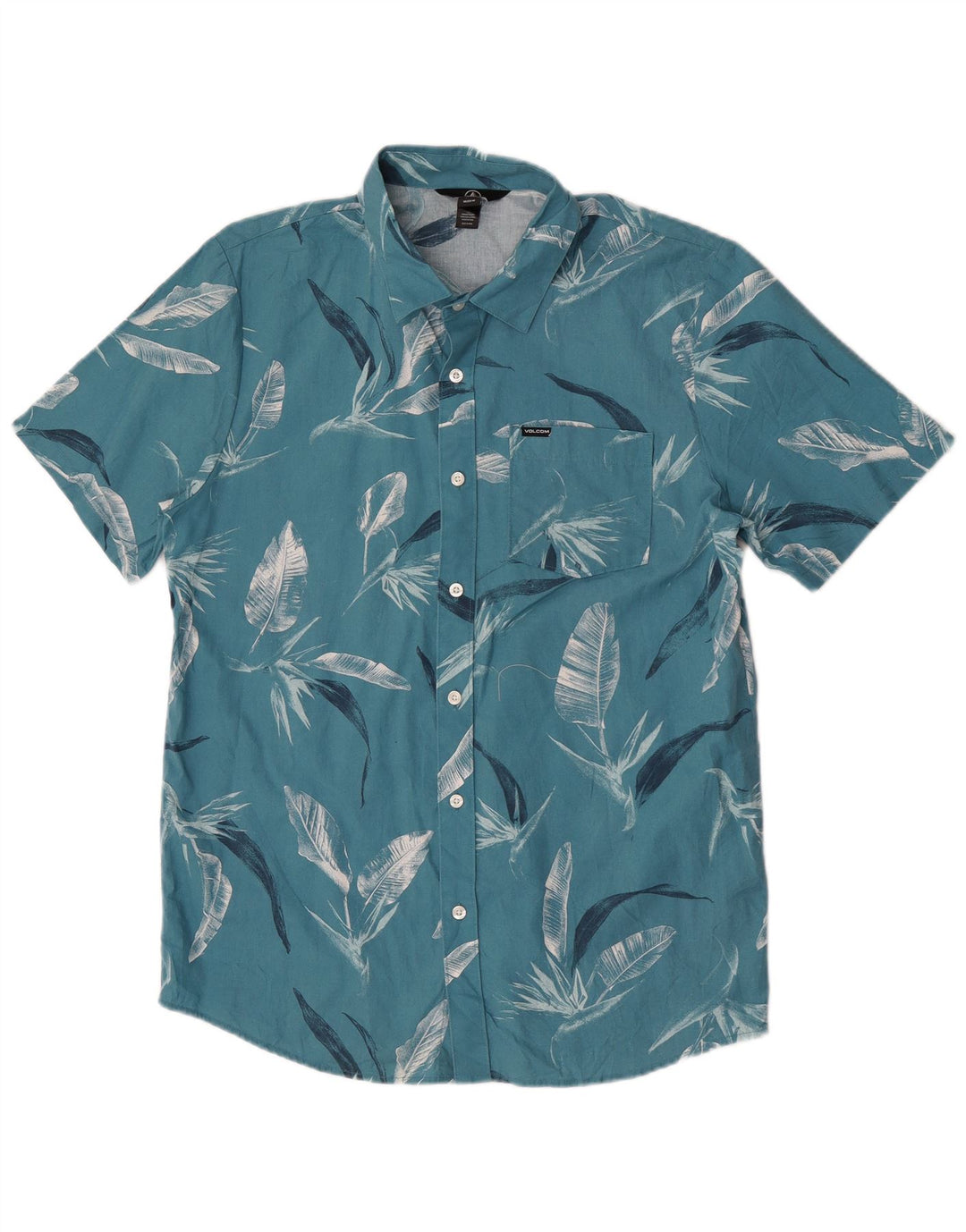 Volcom Herren-Kurzarmhemd aus mittelblauer, geblümter Baumwolle