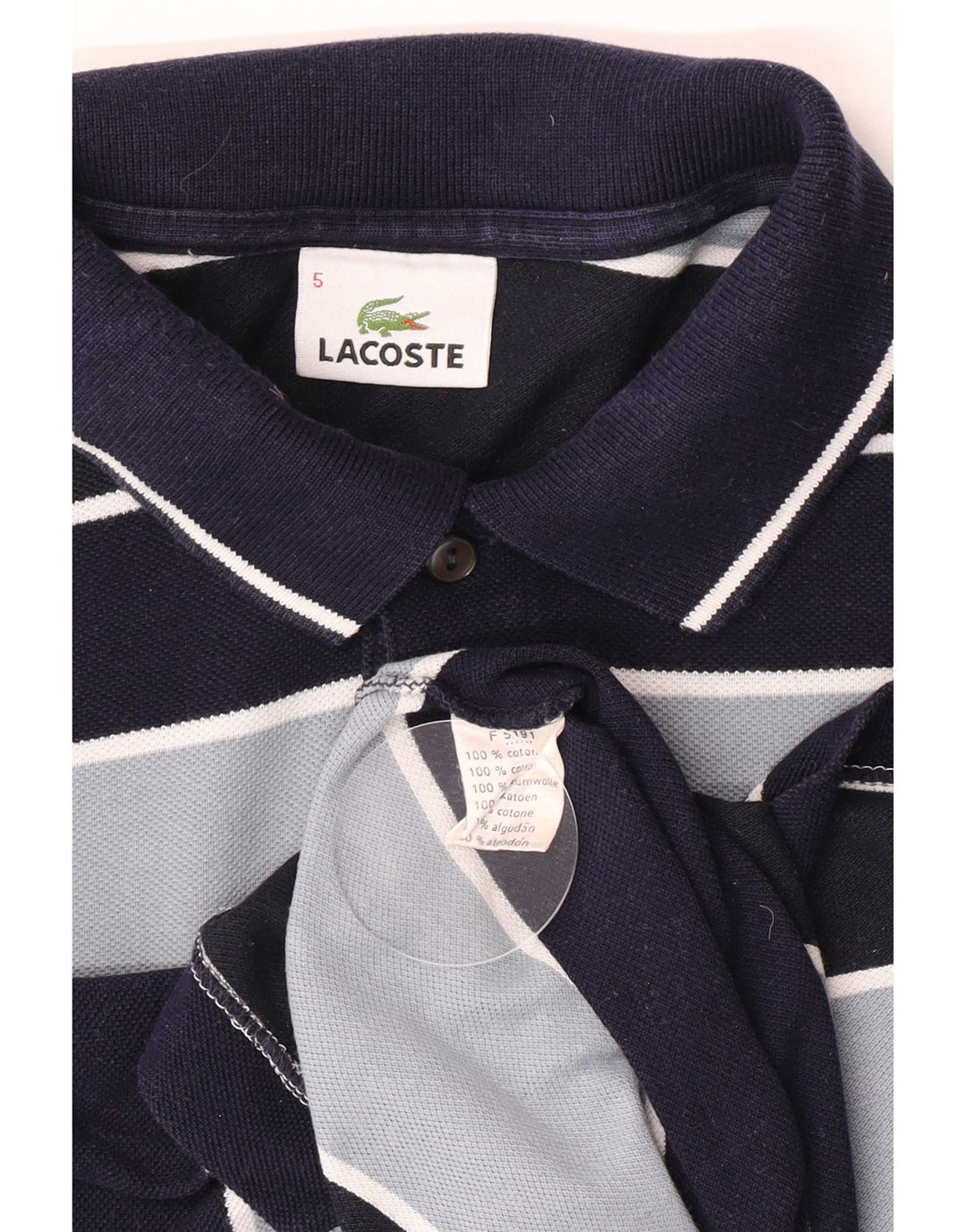 Lacoste Herren-Poloshirt, Größe 5, groß, marineblau, gestreift, Baumwolle