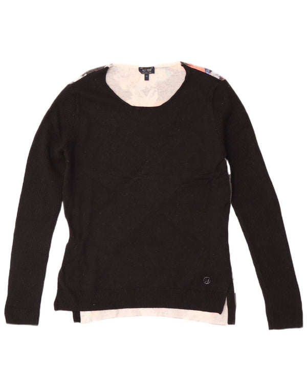 Emporio Armani Damen Pullover mit U-Boot-Ausschnitt IT 44 Mittelschwarz geblümt