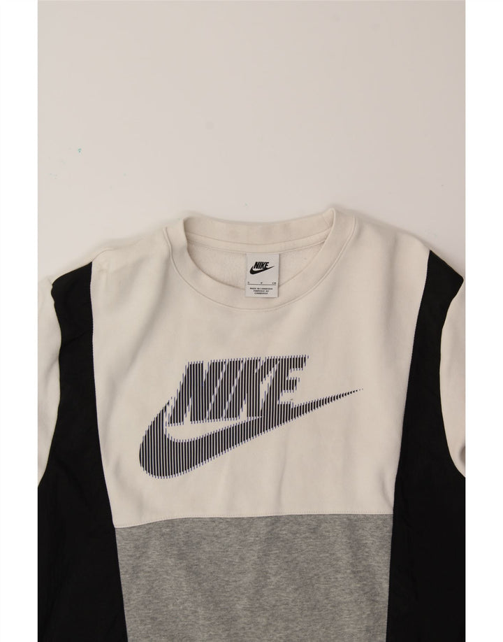 NIKE Herren-Sweatshirt mit Grafik, Größe S, Weiß, Farbblock-Baumwolle