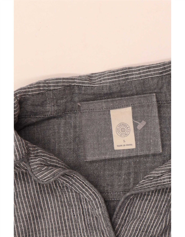 Levi's Damen-Pullover-Hemdkleid, Gr. 46, Größe L, graue Nadelstreifen-Baumwolle