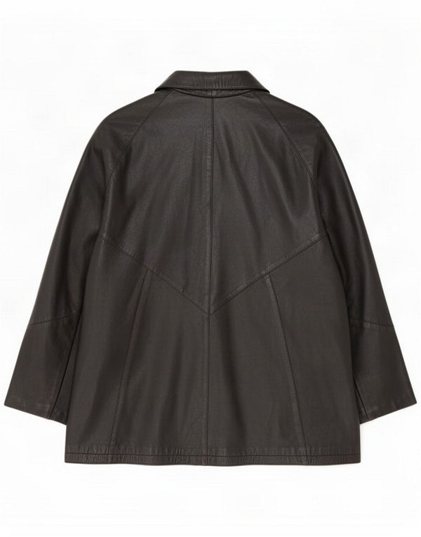 Vintage Damen Übergroßer Ledermantel UK 16 Large Schwarz